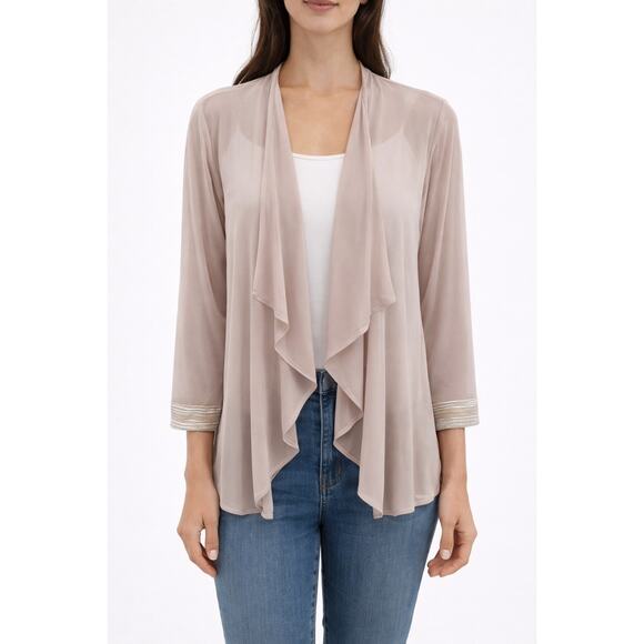 R&M RICHARDS Champagne Sheer Open Front Jacket Kimono Beaded Sleeve NWT Size 16 - Picture 2 of 10